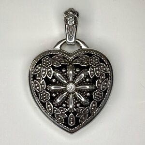 Brighton-Pendant ONLY- Floral Heart Locket-Silver/Sparkle-EUC